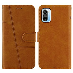 Leather Case Stands Flip Cover Holder Y01X for Xiaomi Redmi K40 5G Light Brown