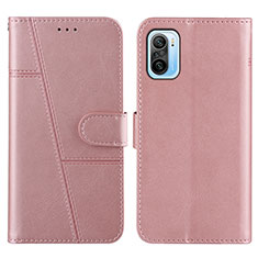 Leather Case Stands Flip Cover Holder Y01X for Xiaomi Redmi K40 5G Rose Gold