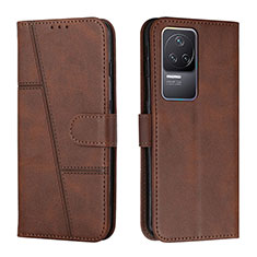 Leather Case Stands Flip Cover Holder Y01X for Xiaomi Redmi K50 5G Brown