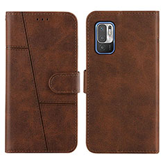 Leather Case Stands Flip Cover Holder Y01X for Xiaomi Redmi Note 10 5G Brown