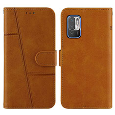 Leather Case Stands Flip Cover Holder Y01X for Xiaomi Redmi Note 10 5G Light Brown