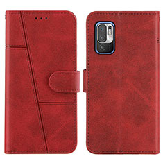 Leather Case Stands Flip Cover Holder Y01X for Xiaomi Redmi Note 10 5G Red