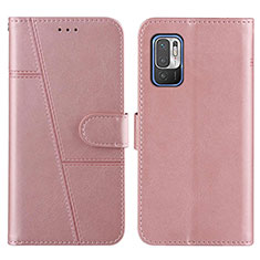 Leather Case Stands Flip Cover Holder Y01X for Xiaomi Redmi Note 10 5G Rose Gold