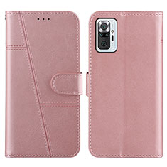 Leather Case Stands Flip Cover Holder Y01X for Xiaomi Redmi Note 10 Pro 4G Rose Gold