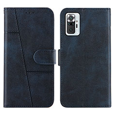 Leather Case Stands Flip Cover Holder Y01X for Xiaomi Redmi Note 10 Pro Max Blue