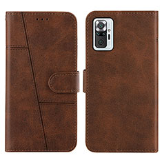 Leather Case Stands Flip Cover Holder Y01X for Xiaomi Redmi Note 10 Pro Max Brown