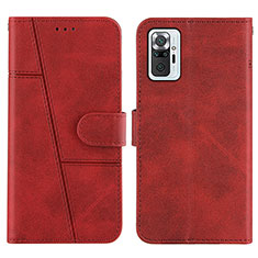 Leather Case Stands Flip Cover Holder Y01X for Xiaomi Redmi Note 10 Pro Max Red