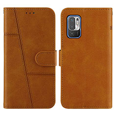 Leather Case Stands Flip Cover Holder Y01X for Xiaomi Redmi Note 10T 5G Light Brown