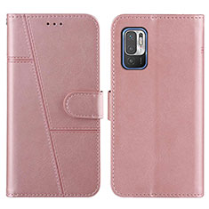Leather Case Stands Flip Cover Holder Y01X for Xiaomi Redmi Note 10T 5G Rose Gold
