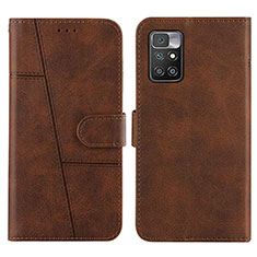 Leather Case Stands Flip Cover Holder Y01X for Xiaomi Redmi Note 11 4G (2021) Brown