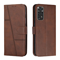 Leather Case Stands Flip Cover Holder Y01X for Xiaomi Redmi Note 11 4G (2022) Brown