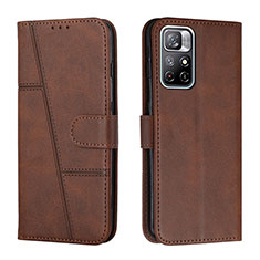 Leather Case Stands Flip Cover Holder Y01X for Xiaomi Redmi Note 11 5G Brown