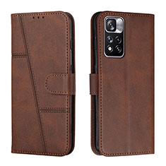 Leather Case Stands Flip Cover Holder Y01X for Xiaomi Redmi Note 11 Pro+ Plus 5G Brown