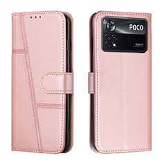Leather Case Stands Flip Cover Holder Y01X for Xiaomi Redmi Note 11E Pro 5G Rose Gold