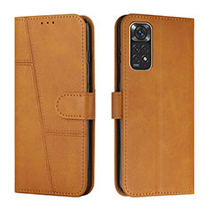 Leather Case Stands Flip Cover Holder Y01X for Xiaomi Redmi Note 11S 4G Light Brown