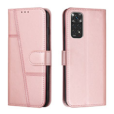 Leather Case Stands Flip Cover Holder Y01X for Xiaomi Redmi Note 11S 4G Rose Gold