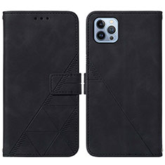 Leather Case Stands Flip Cover Holder Y02B for Apple iPhone 14 Pro Black