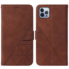 Leather Case Stands Flip Cover Holder Y02B for Apple iPhone 14 Pro Brown