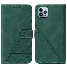 Leather Case Stands Flip Cover Holder Y02B for Apple iPhone 14 Pro Green