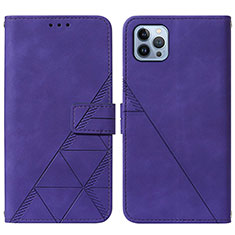 Leather Case Stands Flip Cover Holder Y02B for Apple iPhone 14 Pro Purple