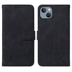 Leather Case Stands Flip Cover Holder Y02B for Apple iPhone 15 Black