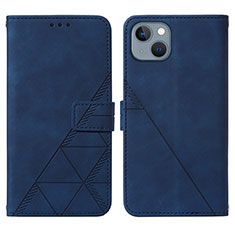 Leather Case Stands Flip Cover Holder Y02B for Apple iPhone 15 Plus Blue