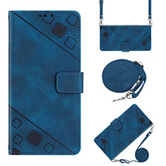 Leather Case Stands Flip Cover Holder Y02B for Huawei Honor X7a Blue