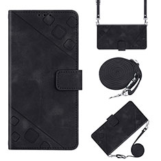 Leather Case Stands Flip Cover Holder Y02B for Motorola Moto E32 Black