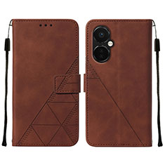 Leather Case Stands Flip Cover Holder Y02B for OnePlus Nord CE 3 5G Brown