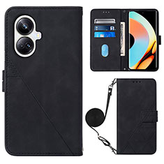 Leather Case Stands Flip Cover Holder Y02B for Realme 10 Pro+ Plus 5G Black