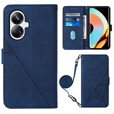 Leather Case Stands Flip Cover Holder Y02B for Realme 10 Pro+ Plus 5G Blue