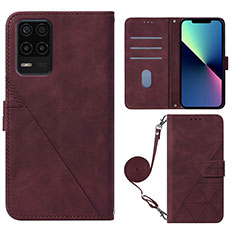 Leather Case Stands Flip Cover Holder Y02B for Realme 9 5G India Red