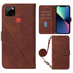 Leather Case Stands Flip Cover Holder Y02B for Realme C12 Brown