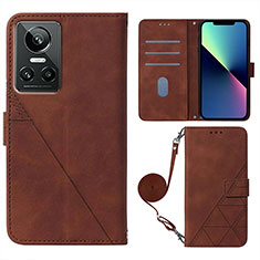 Leather Case Stands Flip Cover Holder Y02B for Realme GT Neo3 5G Brown