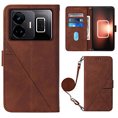 Leather Case Stands Flip Cover Holder Y02B for Realme GT3 5G Brown