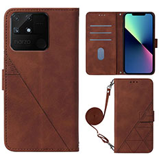 Leather Case Stands Flip Cover Holder Y02B for Realme Narzo 50A Brown