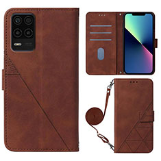 Leather Case Stands Flip Cover Holder Y02B for Realme Q3 5G Brown