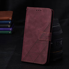 Leather Case Stands Flip Cover Holder Y02B for Samsung Galaxy A03 Red Wine