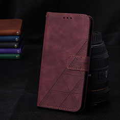 Leather Case Stands Flip Cover Holder Y02B for Samsung Galaxy M02s Red Wine