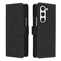 Leather Case Stands Flip Cover Holder Y02B for Samsung Galaxy Z Fold5 5G Black