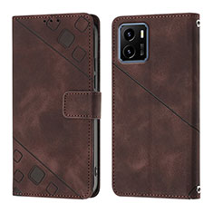 Leather Case Stands Flip Cover Holder Y02B for Vivo iQOO U5x Brown