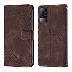 Leather Case Stands Flip Cover Holder Y02B for Vivo V21e 4G Brown