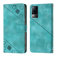 Leather Case Stands Flip Cover Holder Y02B for Vivo V21e 4G Cyan