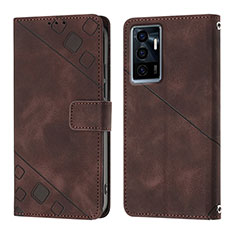 Leather Case Stands Flip Cover Holder Y02B for Vivo V23e 5G Brown