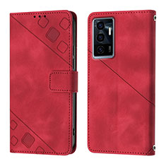 Leather Case Stands Flip Cover Holder Y02B for Vivo V23e Red