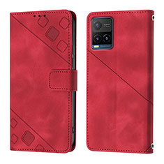 Leather Case Stands Flip Cover Holder Y02B for Vivo Y21 Red