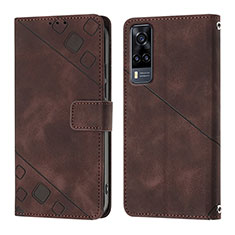 Leather Case Stands Flip Cover Holder Y02B for Vivo Y51 (2021) Brown