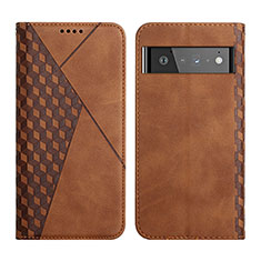 Leather Case Stands Flip Cover Holder Y02X for Google Pixel 6 Pro 5G Brown