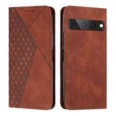 Leather Case Stands Flip Cover Holder Y02X for Google Pixel 7 Pro 5G Brown