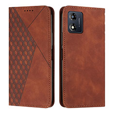 Leather Case Stands Flip Cover Holder Y02X for Motorola Moto E13 Brown